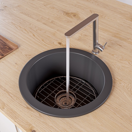 Alfi Brand Black Matte Round 18" x 18" Undermount / Drop In Fireclay Prep Sink ABF1818R-BM